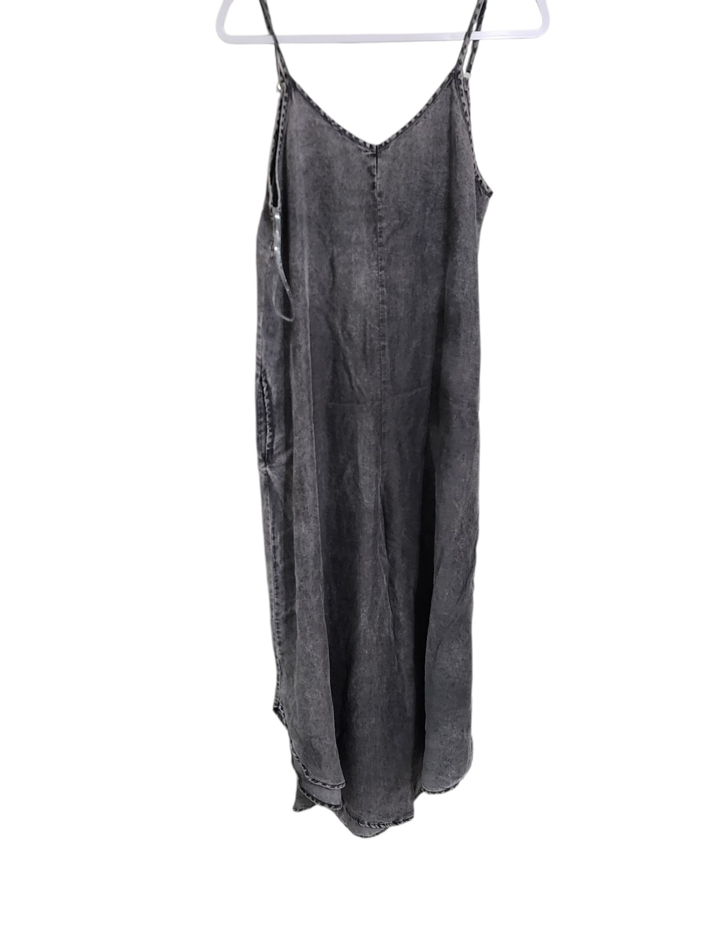 Zenana Charcoal Chambray V-Neck Wide-Leg Jumpsuit Romper Overalls L Oversized - Picture 3 of 6